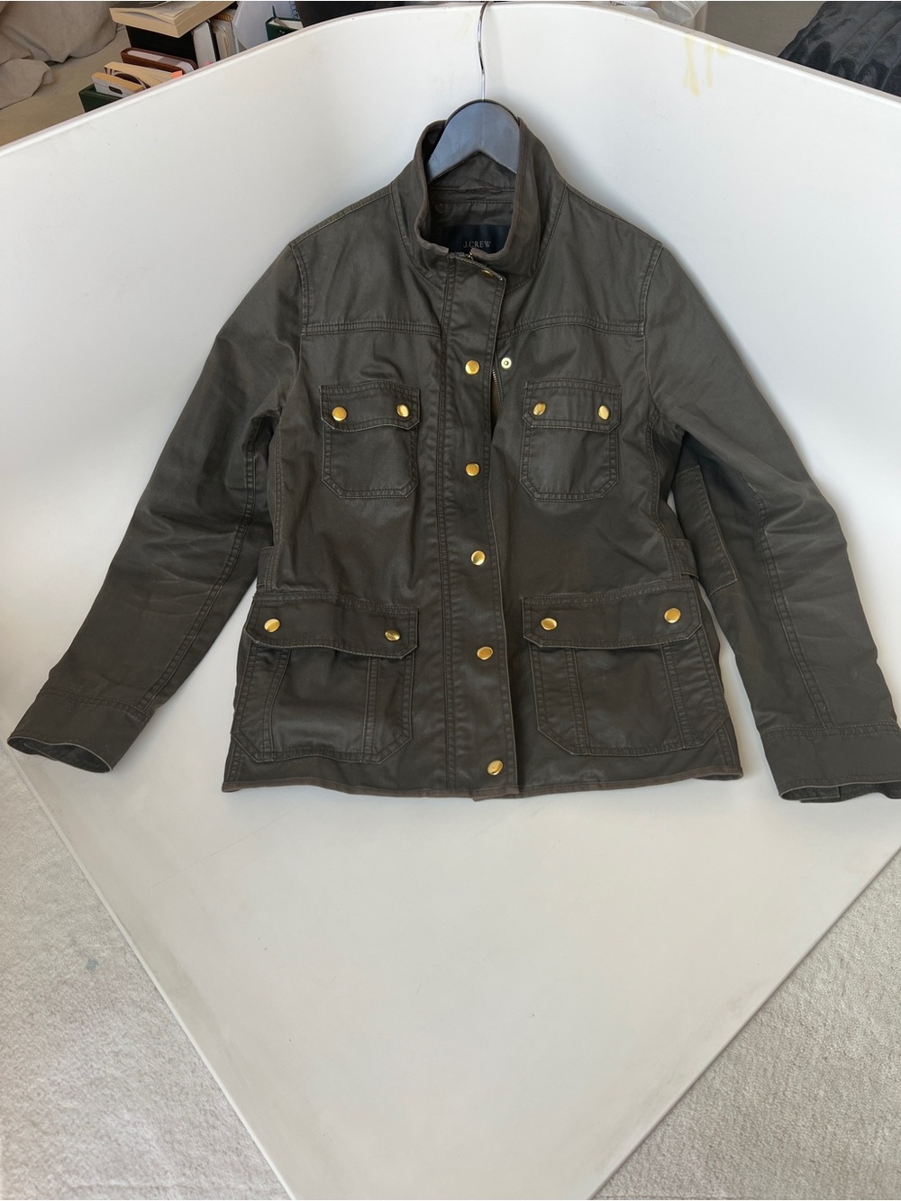 J. Crew Olive Utility Jacket / Motorcycle with Gold Buttons